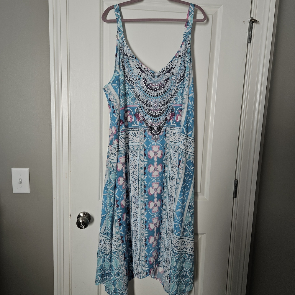 Avenue Asymmetrical Dress in Blue and Pink